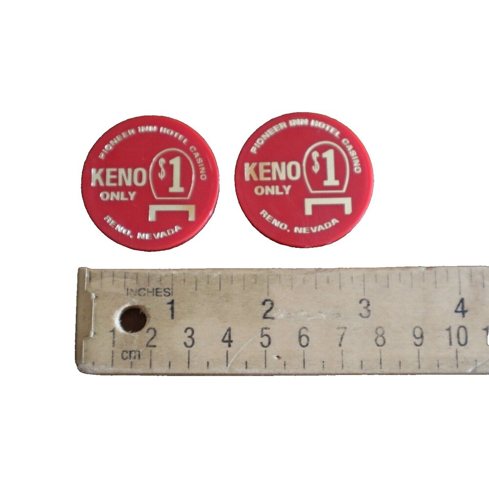 Lot of 2x Pioneer Inn Hotel Casino Reno Nevada 1 Dollar Keno Gaming Chip Token - Picture 1 of 7